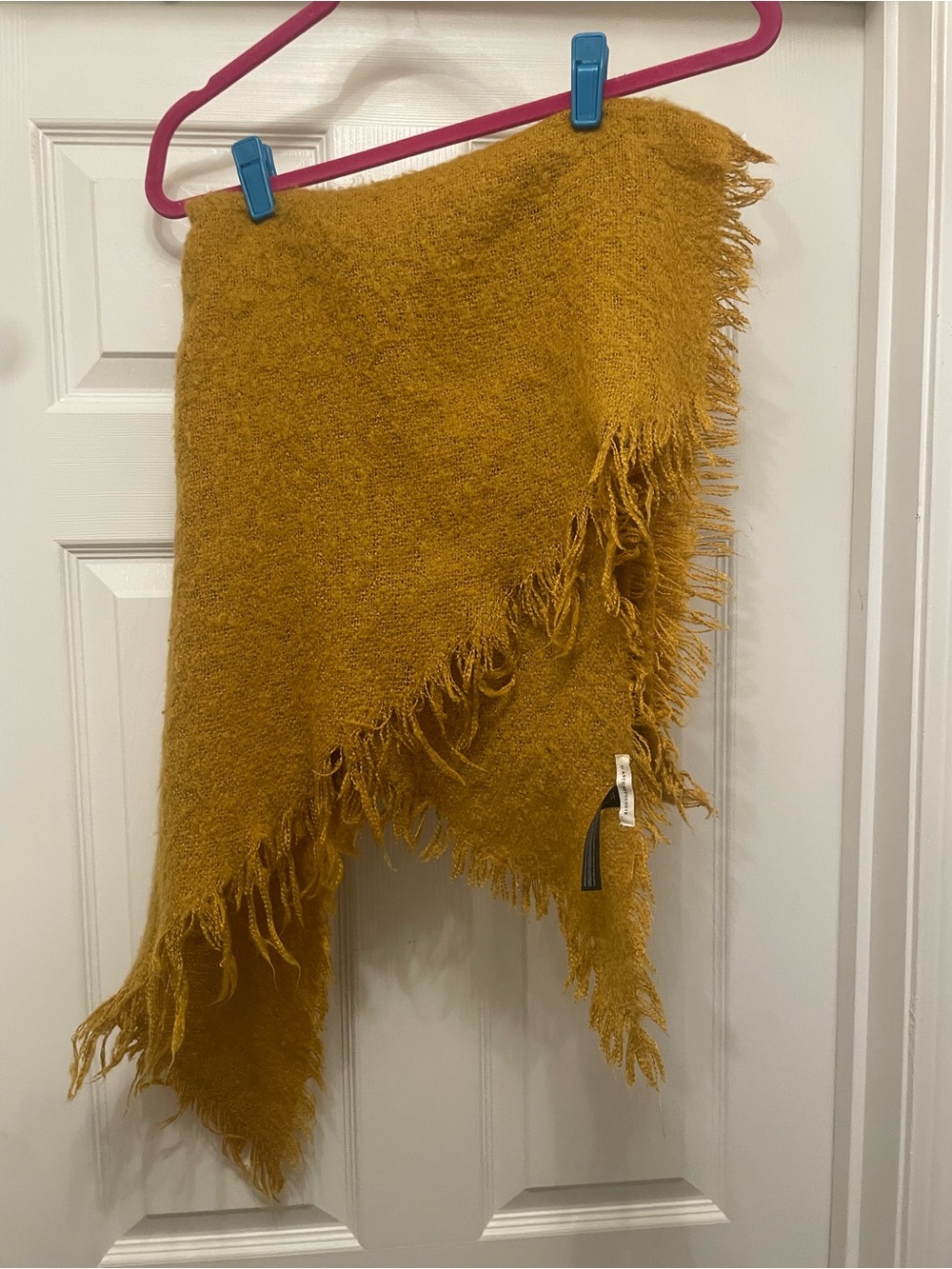 Anthropologie Fringed Wrap oversized Scarf in Mustard Yellow boho preppy fall